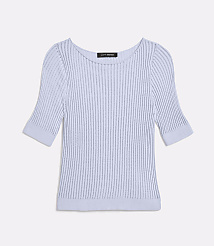 A light blue ribbed knit sweater with short sleeves is laid flat against a plain white background. carousel Product Image 5