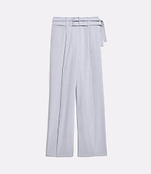 A pair of light gray, wide-leg trousers with a belted waist are displayed against a plain white background. carousel Product Image 5