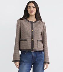 Tall Faux Leather Trim Houndstooth Collarless Jacket carousel Product Image 1