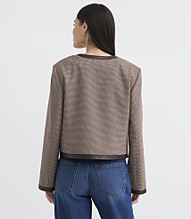 Tall Faux Leather Trim Houndstooth Collarless Jacket carousel Product Image 3
