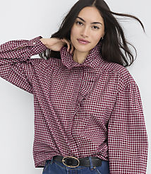 Petite Plaid Ruffle Neck Blouse carousel Product Image 2
