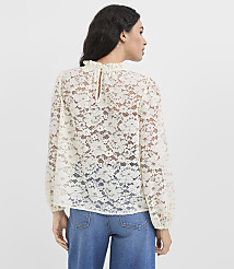 Petite Floral Lace Ruffle Neck Blouse carousel Product Image 3