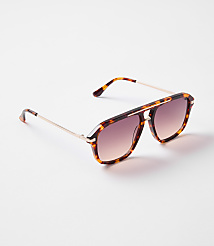 Tortoiseshell aviator sunglasses with rose-tinted lenses rest on a white surface. carousel Product Image 1