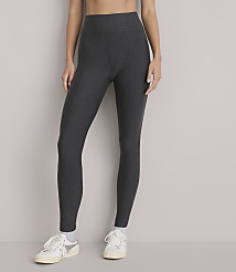 A person wearing dark grey ribbed leggings and white sneakers stands against a plain white background. carousel Product Image 2