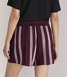A person wearing striped burgundy and gray shorts stands against a plain gray background. carousel Product Image 3