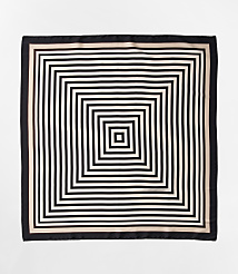 A square scarf with a concentric square pattern in black and white is laid flat against a plain white background. carousel Product Image 2