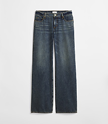 A pair of dark wash wide-leg jeans with a faded appearance are displayed against a plain white background. carousel Product Image 4