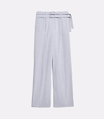 A pair of light gray, wide-leg trousers with a belted waist are displayed against a plain white background. carousel Product Image 5