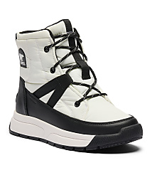 A white quilted winter boot with black accents and a thick sole stands against a plain white background. carousel Product Image 1