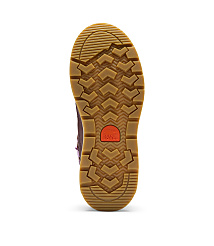 A brown rubber boot sole with a prominent tread pattern and a red Sorel logo is shown against a plain white background. carousel Product Image 4