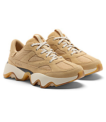 A pair of tan suede and mesh sneakers with chunky white and tan soles are displayed against a plain white background. carousel Product Image 2