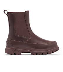 A maroon Chelsea boot with a thick lug sole stands against a plain white background. carousel Product Image 3