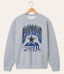 A gray Dallas Cowboys football sweatshirt hangs on a hanger against a plain, light-colored background. carousel Product Image 1