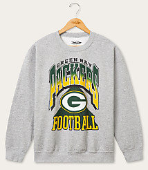 A grey Green Bay Packers sweatshirt with the team's logo and "FOOTBALL" text is displayed against a plain white background. carousel Product Image 1