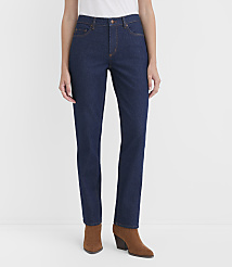 A woman stands in dark wash jeans and brown boots against a plain white background. carousel Product Image 2