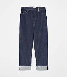 Dark wash denim jeans with cuffed hems are displayed against a plain white background. carousel Product Image 4