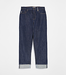 Dark wash denim jeans with cuffed hems are displayed against a plain white background. carousel Product Image 3