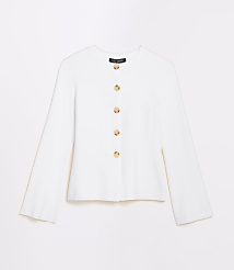 A white cardigan with five buttons is displayed against a plain white background. carousel Product Image 3