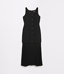 A black sleeveless dress with a button-down front and a pleated skirt sits against a plain white background. carousel Product Image 5