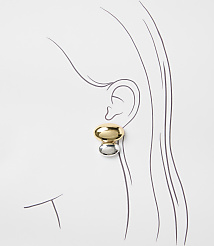 A gold and silver abstract earring dangles from a stylized ear against a white background. carousel Product Image 1