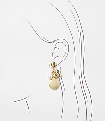 A gold earring with a pearl and a disc charm dangles from a sketched ear against a white background. carousel Product Image 1