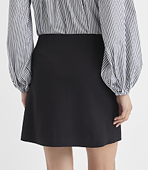 A black A-line skirt is worn by a person with a striped blouse, against a plain white background. carousel Product Image 3