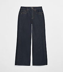 Dark wash wide-leg jeans with visible stitching are presented against a plain white background. carousel Product Image 3