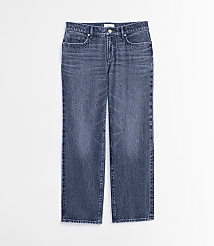 A pair of dark wash denim jeans lies flat against a plain white background. carousel Product Image 4