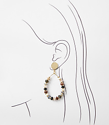 A beaded teardrop earring hangs from a gold stud against a stylized outline of a woman's head and ear. carousel Product Image 2