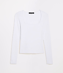 A white long-sleeved square-neck top is displayed against a plain white background. carousel Product Image 3