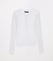 A white ribbed henley shirt with a tag is centered against a plain white background. carousel Product Image 3