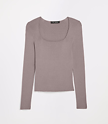 A mauve, ribbed, long-sleeved top with a square neckline is presented against a plain white background. carousel Product Image 3