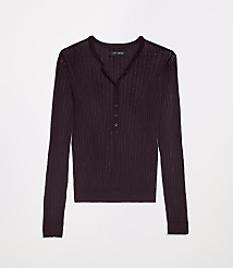 A dark maroon, ribbed, long-sleeved henley shirt with a white background. carousel Product Image 3