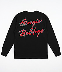 A black long-sleeved t-shirt with "Georgia Bulldogs" written in red glittery script is displayed against a white background. carousel Product Image 4