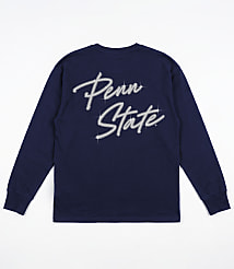 A navy blue long-sleeved shirt with "Penn State" written in sparkling silver script is displayed against a plain white background. carousel Product Image 4