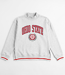 A gray Ohio State sweatshirt with red trim is laid flat against a white background. carousel Product Image 3