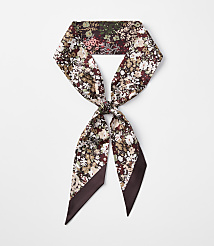 A floral print skinny scarf is tied in a knot against a plain white background. carousel Product Image 2