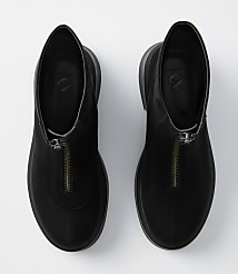 A pair of black zippered ankle boots with thick soles rests on a plain white background. carousel Product Image 3