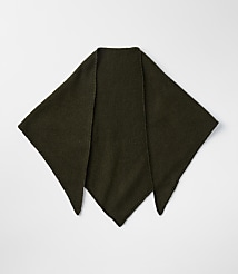 A dark green, knitted triangular shawl lies flat on a plain white background. carousel Product Image 1