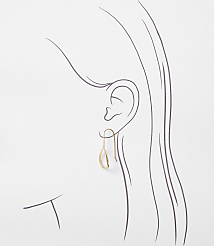 A delicate gold teardrop earring hangs from a sketched ear and hair against a plain white background. carousel Product Image 2