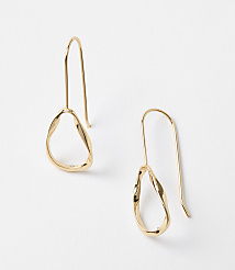 A pair of gold abstract hoop earrings hang against a plain white background. carousel Product Image 1