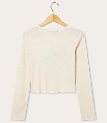 A cream-colored long-sleeved shirt hangs on a wooden hanger against a plain white background. carousel Product Image 2
