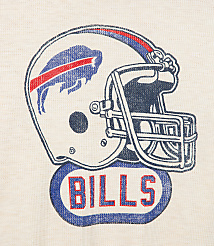 A distressed graphic of a Buffalo Bills helmet and the word "BILLS" is printed on a cream-colored textured fabric. carousel Product Image 3