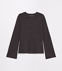 A dark brown, ribbed cardigan with bell sleeves and four buttons is centered against a plain white background. carousel Product Image 5