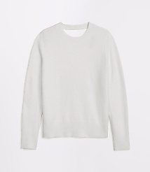 A light gray, long-sleeved sweater is laid flat against a plain white background. carousel Product Image 3
