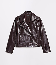 A glossy, dark red, double-breasted jacket with a notched collar is presented against a plain white background. carousel Product Image 5
