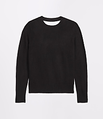A black crewneck sweater with a cutout detail at the back is presented against a plain white background. carousel Product Image 5