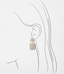 Sparkling square drop earrings adorn an ear sketched against a plain white background. carousel Product Image 2