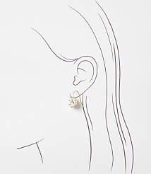 A delicate gold earring with a clear stone hangs from a sketched ear, set against a plain white background. carousel Product Image 2