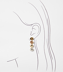 A delicate gold earring with four gradient-colored gemstones hangs from a stylized ear against a plain white background. carousel Product Image 2